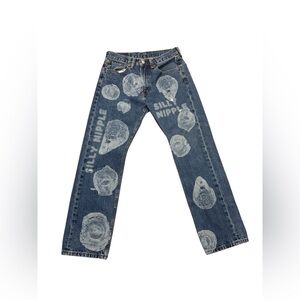 Custom Levi’s 505 Discharge-Print Jeans – “Silly Nipple” Design – W31 L30